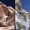  Linia nowej drogi na pd. ścianie Simnang Himal oraz jeden z członków zespołuł w trakcie wspinaczki. [risk.ru]